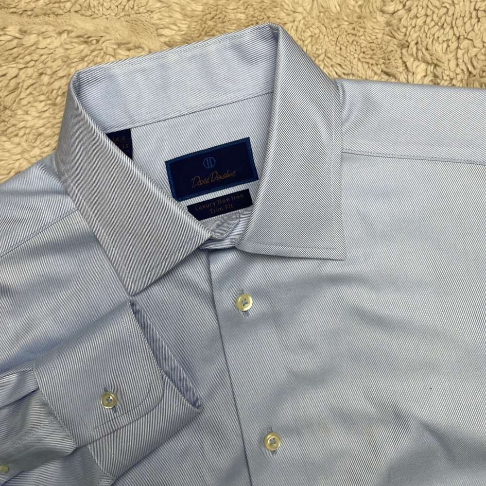 David Donahue Luxury Non Iron Trim Fit Dress Shirt Light Blue 16.5 32/33